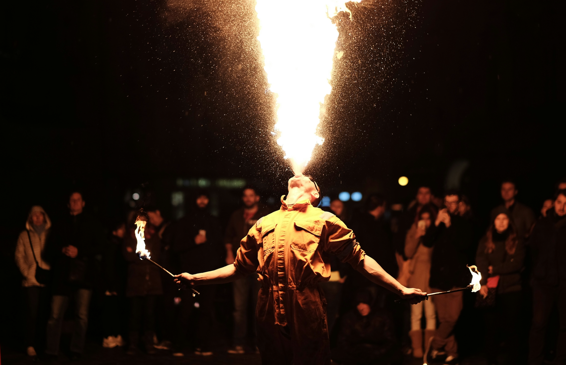 magician breathing fire