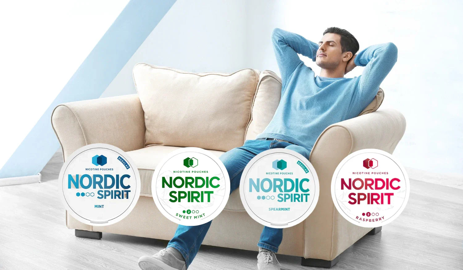 man relaxing on a couch with 4 Nordic Spirit contains